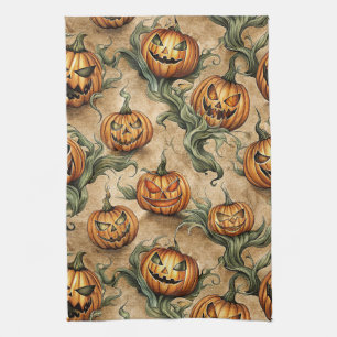 Vintages Halloween-Jack-O-Lantern-Weinmuster Geschirrtuch