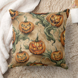 Vintages Halloween-Jack-O-Lantern-Weinmuster Kissen