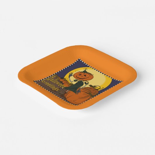 Vintages Halloween-Jackolantern-Party Pappteller (Gewinkelt)