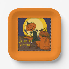 Vintages Halloween-Jackolantern-Party Pappteller