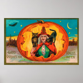 Vintages Halloween-Katzenuhu-Party-Plakat Poster