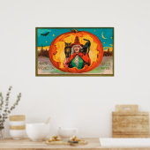 Vintages Halloween-Katzenuhu-Party-Plakat Poster (Küche)