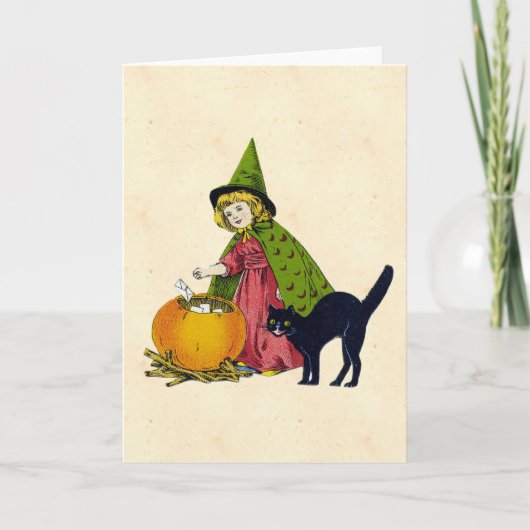 Vintages Halloween-Kind Karte (Vorderseite)