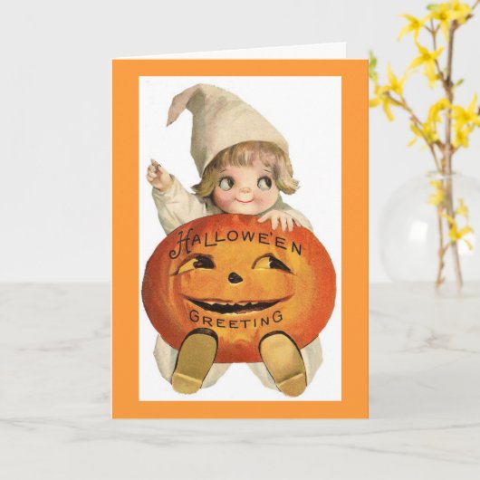 Vintages Halloween-Kind Karte (Gelbe Blume)