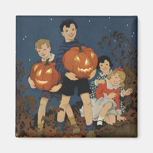Vintages Halloween, Kinder, die Pumpkins halten Magnet (Vorne)