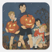 Vintages Halloween, Kinder, die Pumpkins halten Quadratischer Aufkleber (Vorderseite)