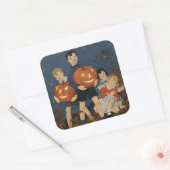 Vintages Halloween, Kinder, die Pumpkins halten Quadratischer Aufkleber (Umschlag)