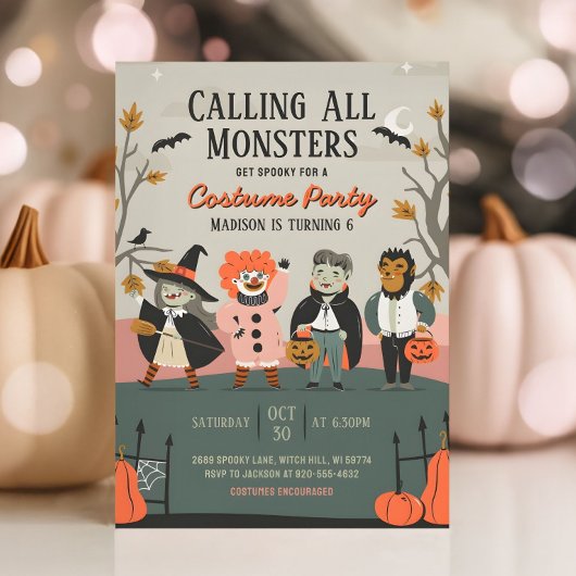 Vintages Halloween-Kinderkostüm-Party Einladung