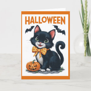 Vintages Halloween Kitten mit Fledermäusen und ein Feiertagskarte