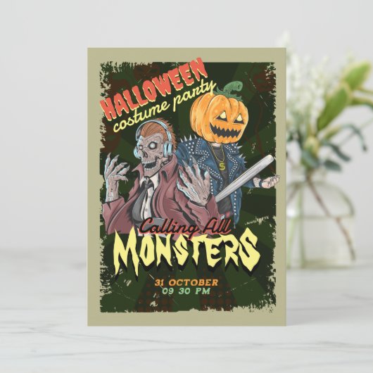 Vintages Halloween-KostümParty Einladung (Stehend Vorderseite)
