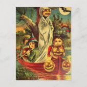 Vintages Halloween-Kürbisboot Postkarte (Vorderseite)