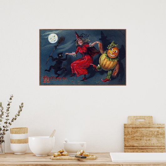 Vintages Halloween-Kürbisposter Poster (Küche)