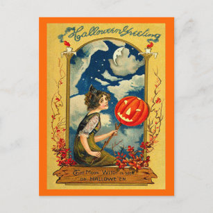 Vintages Halloween, Kürkin, Mädchen, Niedlich Postkarte