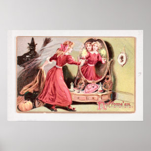 Vintages Halloween-Mädchen in Rotem Kleid Poster