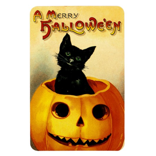 Vintages Halloween-Magnet mit Black Cat & Pumpkin Magnet (Vertikal)