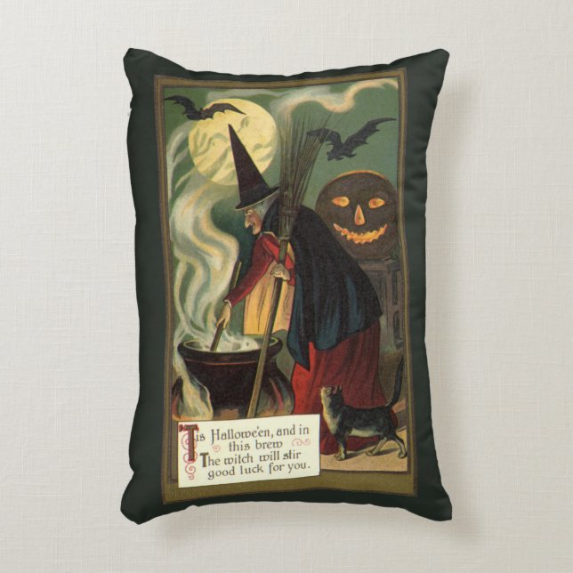 Vintages Halloween mit zwei Hexendesigns Dekokissen (Vorderseite(Vertikal))
