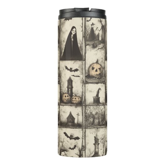 Vintages Halloween-Muster mit Sepia Thermosbecher (Rückseite)