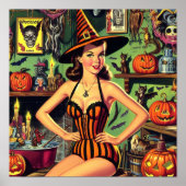 Vintages Halloween Niedlich Hexenpinup Poster (Vorne)