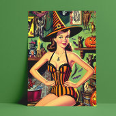 Vintages Halloween Niedlich Hexenpinup Postkarte