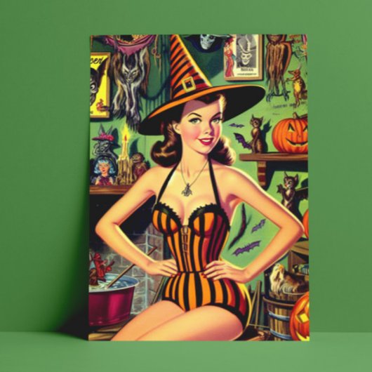 Vintages Halloween Niedlich Hexenpinup Postkarte
