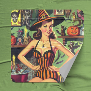Vintages Halloween Niedlich Hexenpinup Quadratischer Aufkleber