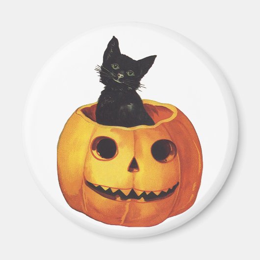 Vintages Halloween, Niedliche Schwarze Katze in ei Magnet (Vorne)