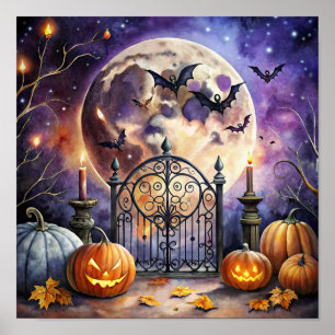 Vintages Halloween Night Bat Poster