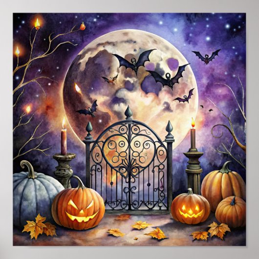 Vintages Halloween Night Bat Poster (Vorne)