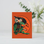 Vintages Halloween-Owl Kitzelt den Mond Postkarte (Stehend Vorderseite)