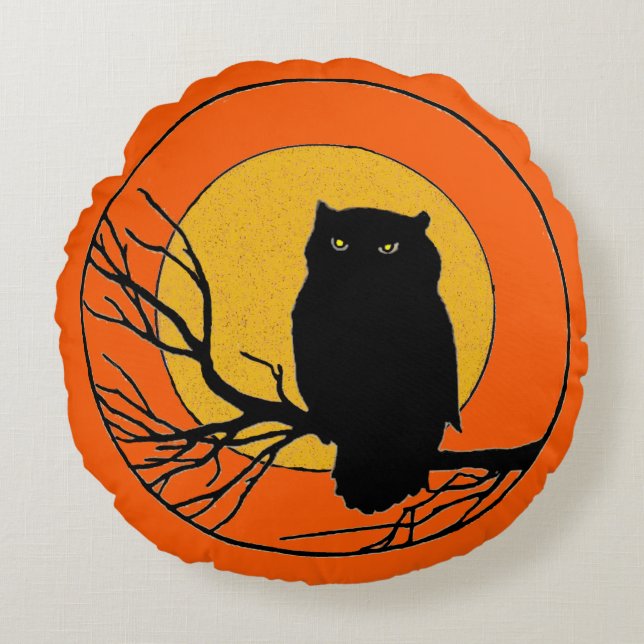 Vintages Halloween-Owl und Erntemond Rundes Kissen (Vorderseite)