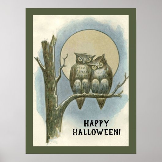 Vintages Halloween-Paar auf dem Nachtmond Poster (Vorne)