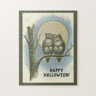 Vintages Halloween-Paar auf dem Nachtmond Puzzle