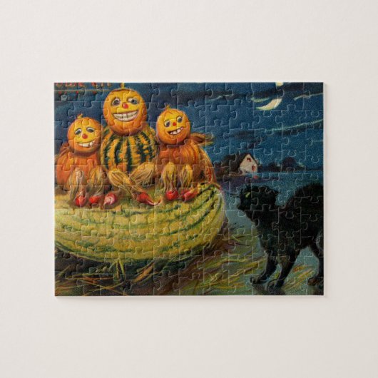 Vintages Halloween-Party Black Cat Beängstigend Pu Puzzle (Horizontal)