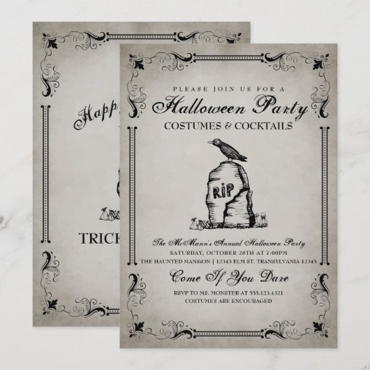 Vintages Halloween-Party Einladung (Vorne/Hinten)