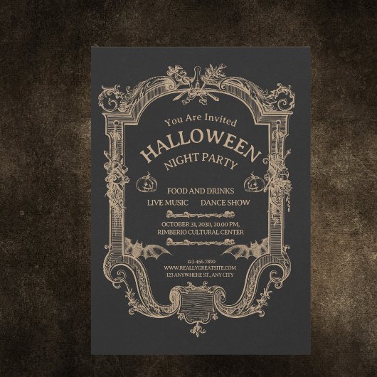 Vintages Halloween-Party in Braun und Schwarz Einladung