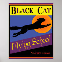Vintages Halloween-Poster der Black Cat Flying Sch