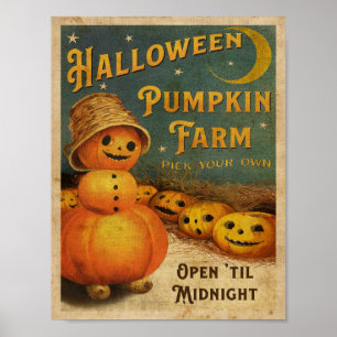 Vintages Halloween Pumpkin Farm Poster