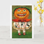 Vintages Halloween Pumpkin Head Girl Karte (Gelbe Blume)