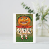 Vintages Halloween Pumpkin Head Girl Postkarte (Stehend Vorderseite)