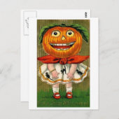 Vintages Halloween Pumpkin Head Girl Postkarte (Vorne/Hinten)