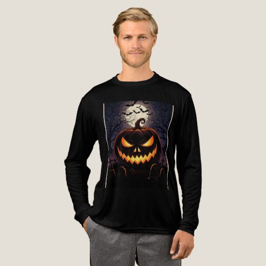 Vintages Halloween Pumpkin Night Design Tri-Blend Shirt (Volle Vorderseite)