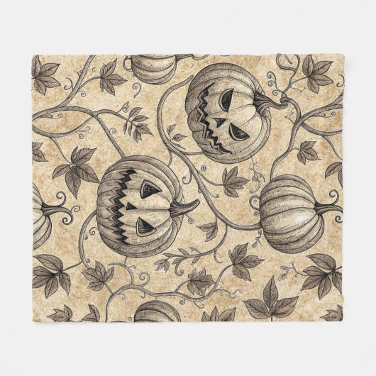 Vintages Halloween Pumpkin Vine-Muster Fleecedecke (Vorderseite (Horizontal))