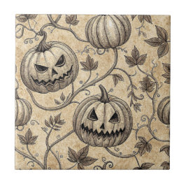 Vintages Halloween Pumpkin Vine-Muster Fliese