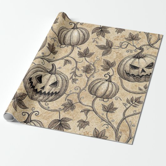 Vintages Halloween Pumpkin Vine-Muster Geschenkpapier (Ungerollt)