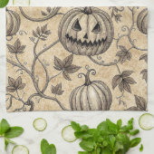 Vintages Halloween Pumpkin Vine-Muster Geschirrtuch (Gefaltet)