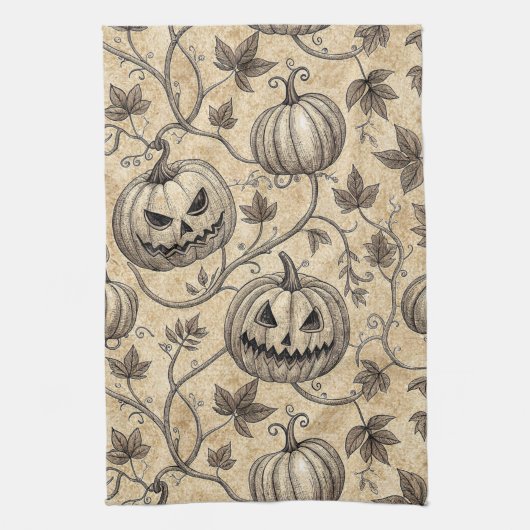 Vintages Halloween Pumpkin Vine-Muster Geschirrtuch (Vertikal)