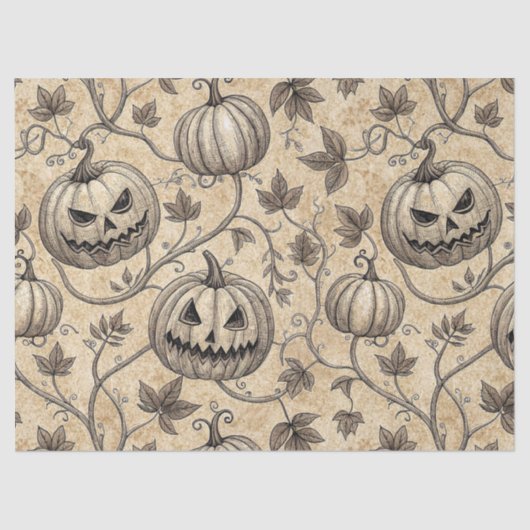 Vintages Halloween Pumpkin Vine-Muster Seidenpapier (Vorderseite)