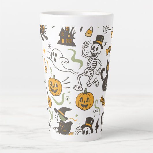 Vintages Halloween Retro Skelly Hexenkürbiskuchen Milchtasse (Vorderseite)