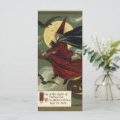 Vintages Halloween-Riding-Broomstick mit Katze (Stehend Vorderseite)