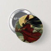 Vintages Halloween-Riding-Broomstick mit Katze Button (Vorne & Hinten)